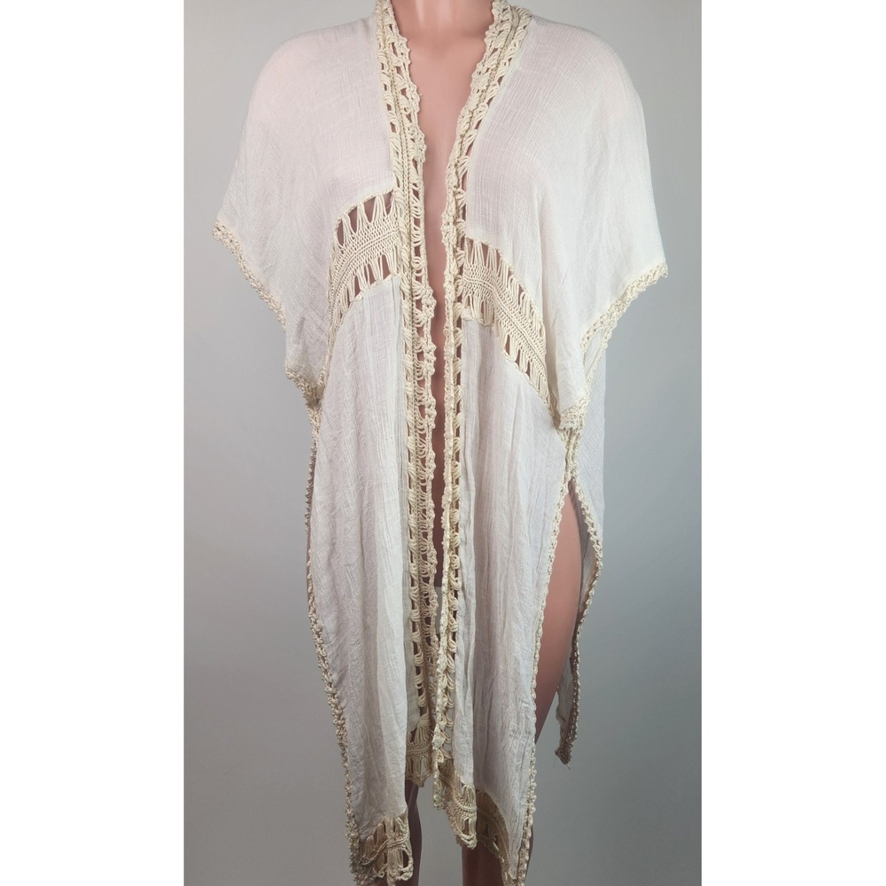 Altaird State‎ Crochet Trimmed Kimono Cream Bohemian Resort Festival Size S